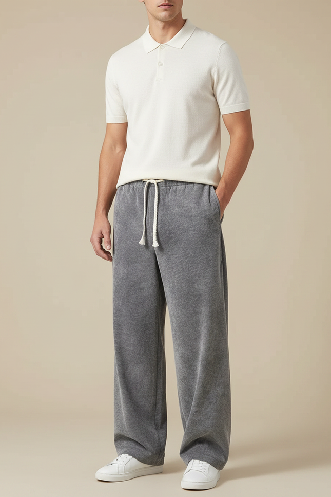 Pantalon Gris Ample Velours Décontracté Homme
