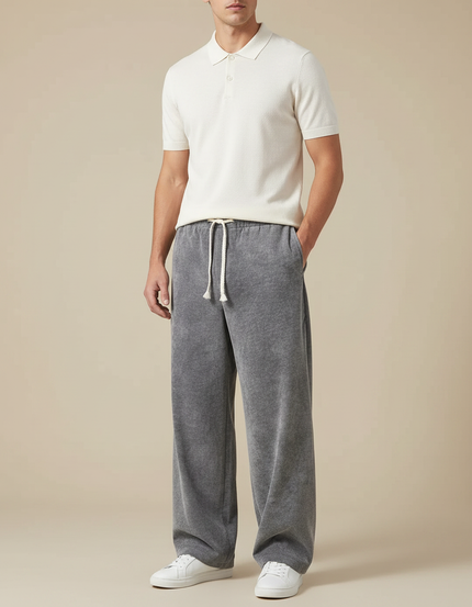 Pantalon Gris Ample Velours Décontracté Homme