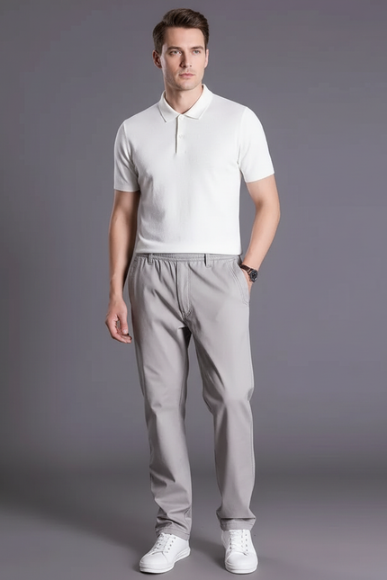 Pantalon Gris Coton Droit Décontracté Homme Ample