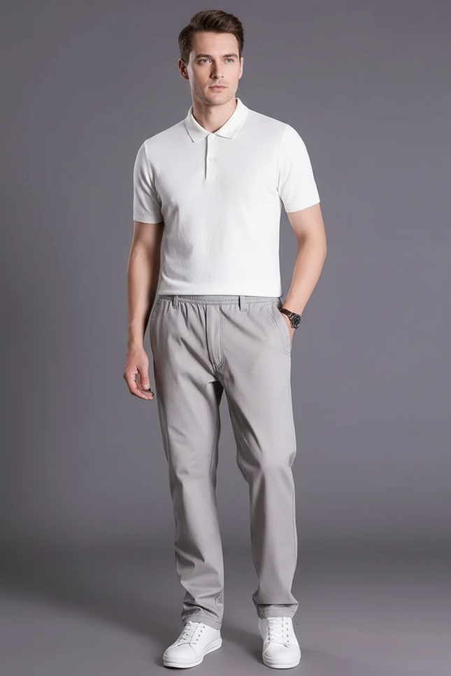 Pantalon Gris Coton Droit Décontracté Homme Ample