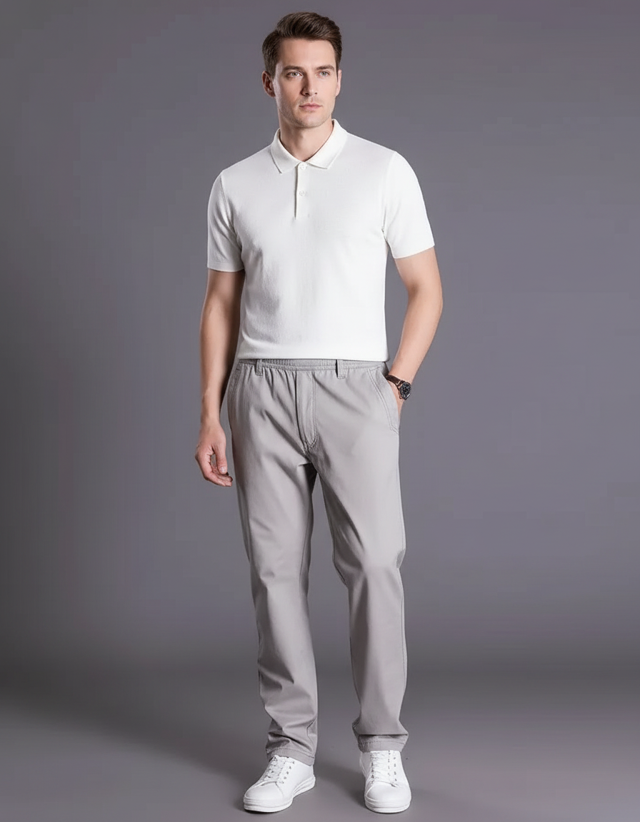 Pantalon Gris Coton Droit Décontracté Homme Ample