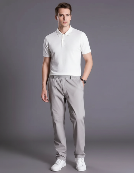 Pantalon Gris Coton Droit Décontracté Homme Ample