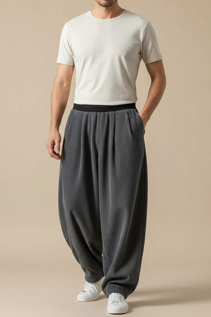 Pantalon Parachute Gris Homme - Cordé