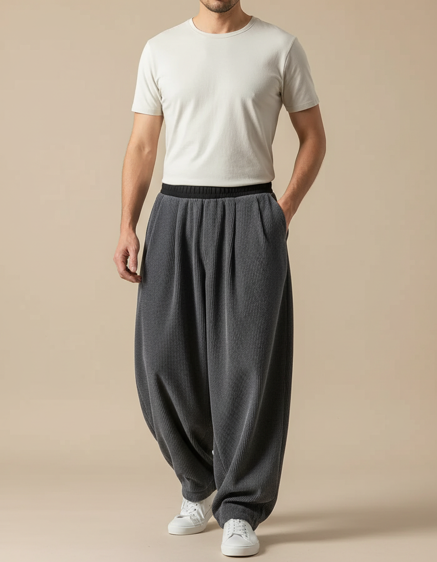 Pantalon Parachute Gris Homme - Cordé