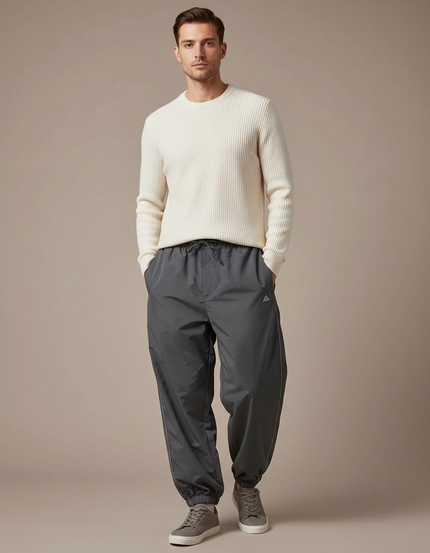 Pantalon Gris Décontracté Ample Coupe Droite Sport - Polyester