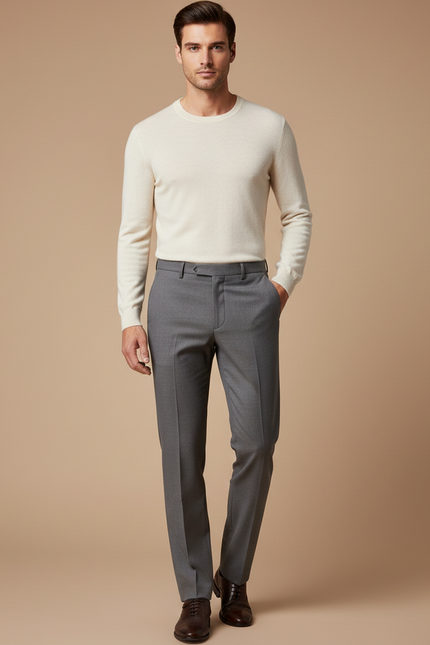 Pantalon Gris Habillé Slim Droit Élégant Homme - Laine