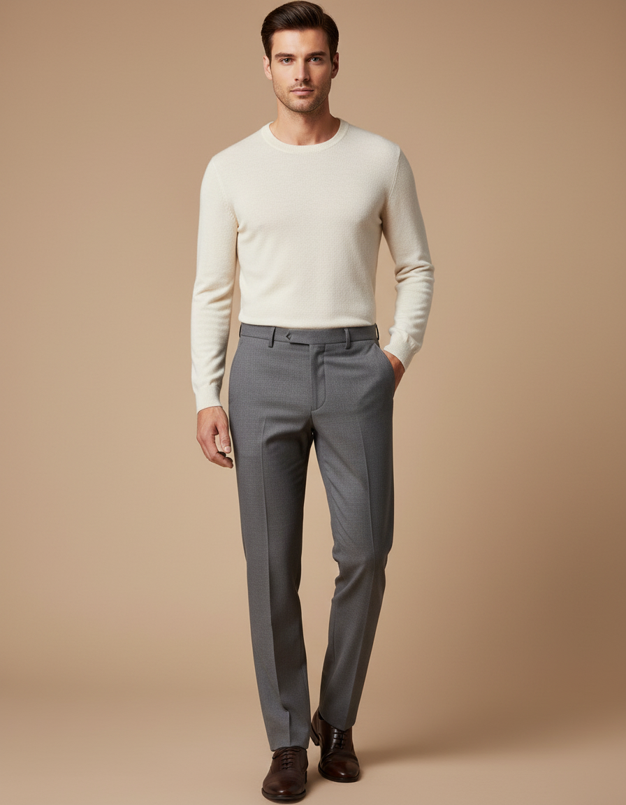 Pantalon Gris Habillé Slim Droit Élégant Homme - Laine