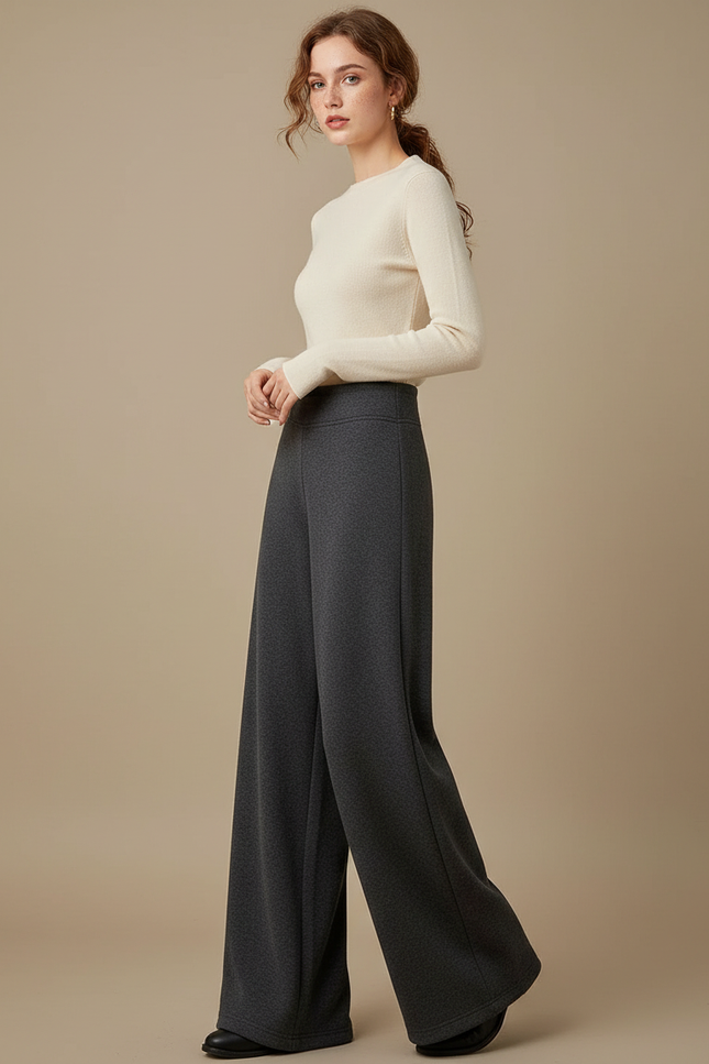 Pantalon Gris Ample Décontracté Molletonné Sport Taille Haute