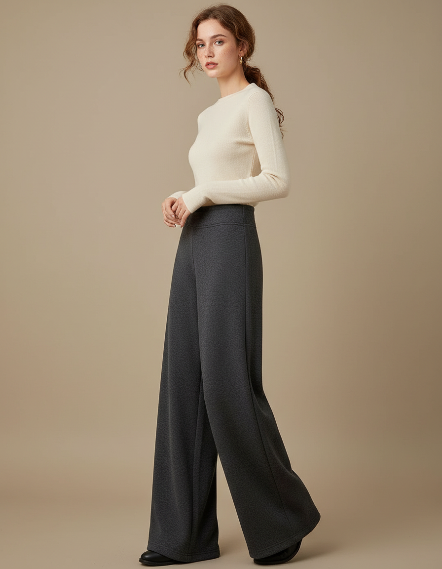 Pantalon Gris Ample Décontracté Molletonné Sport Taille Haute