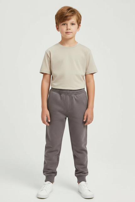 Pantalon Gris Molletonné Enfant Décontracté Uni Confortable