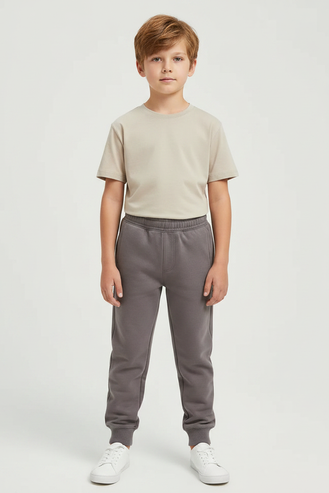 Pantalon Gris Molletonné Enfant Décontracté Uni Confortable