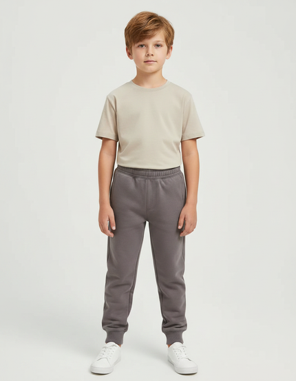 Pantalon Gris Molletonné Enfant Décontracté Uni Confortable