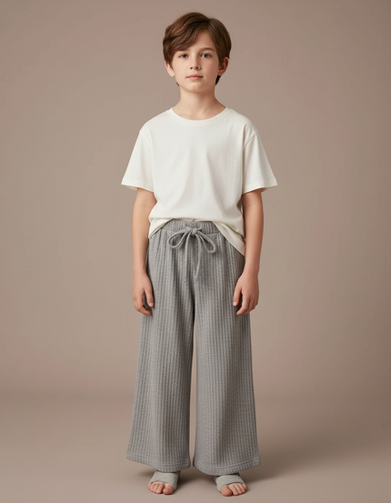 Pantalon Gris Côtelé Large Décontracté Enfant - Maille