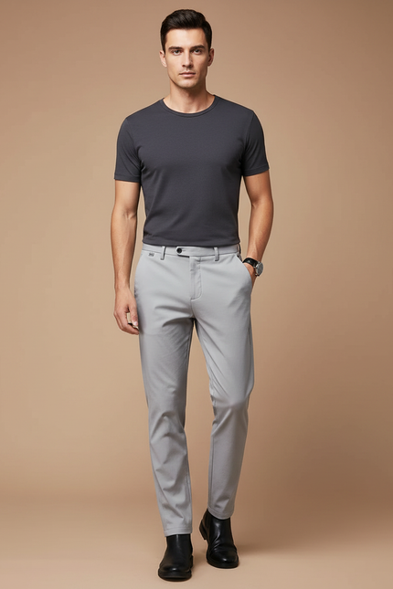 Pantalon Gris Slim Fit Décontracté Homme Stretch Droit - Polyester