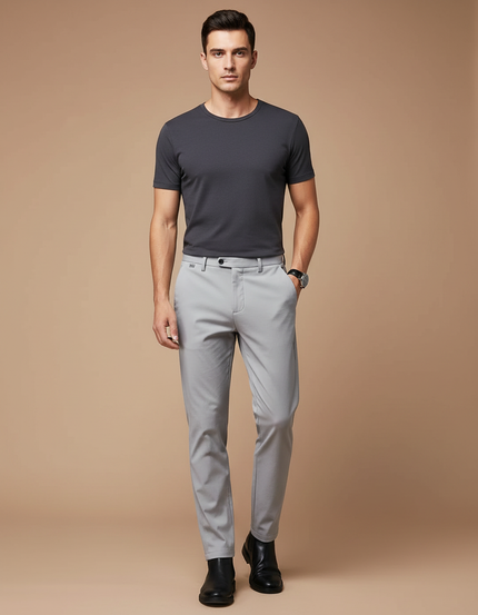 Pantalon Gris Slim Fit Décontracté Homme Stretch Droit - Polyester