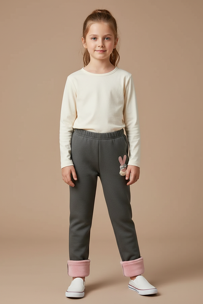 Pantalon Gris Enfant Molleton Lapin Hiver Doux
