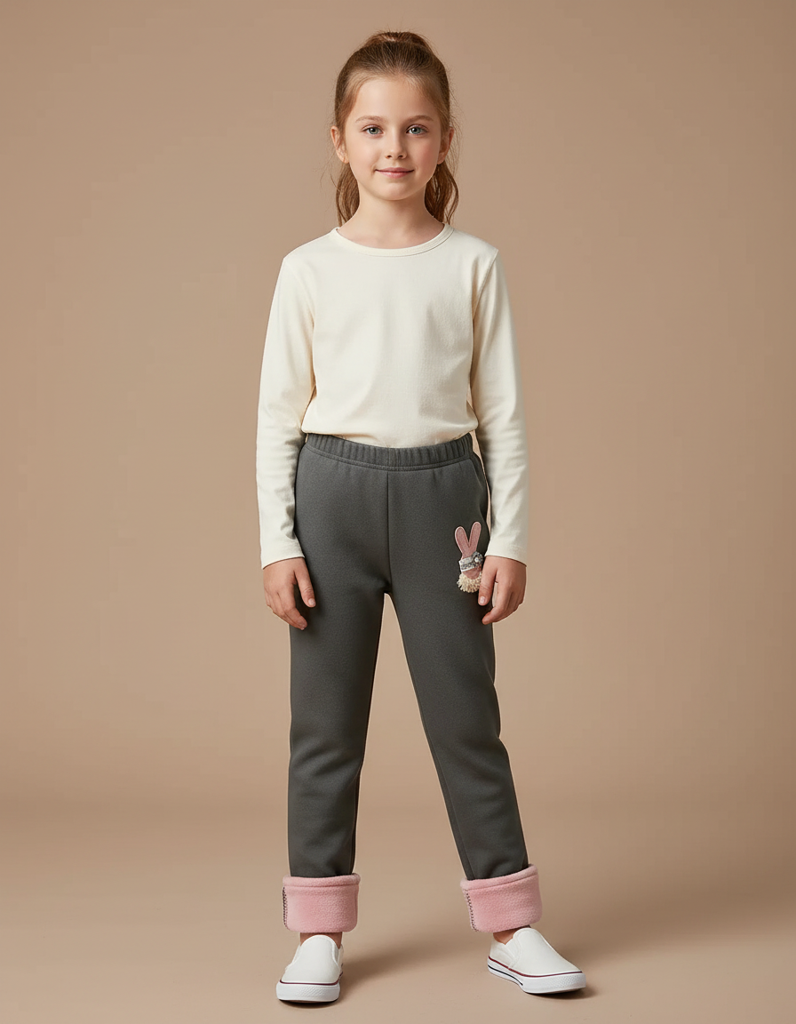 Pantalon Gris Enfant Molleton Lapin Hiver Doux