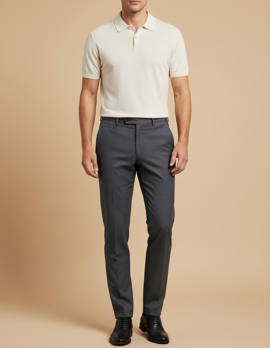 Pantalon Gris Droit Habillé Formel Élégant Homme - Laine