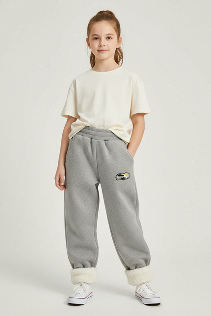 Pantalon Gris Molletonné Ample Doublé Confortable Enfant