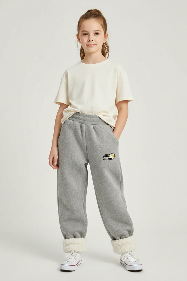 Pantalon Gris Molletonné Ample Doublé Confortable Enfant