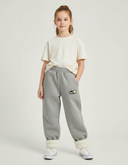 Pantalon Gris Molletonné Ample Doublé Confortable Enfant