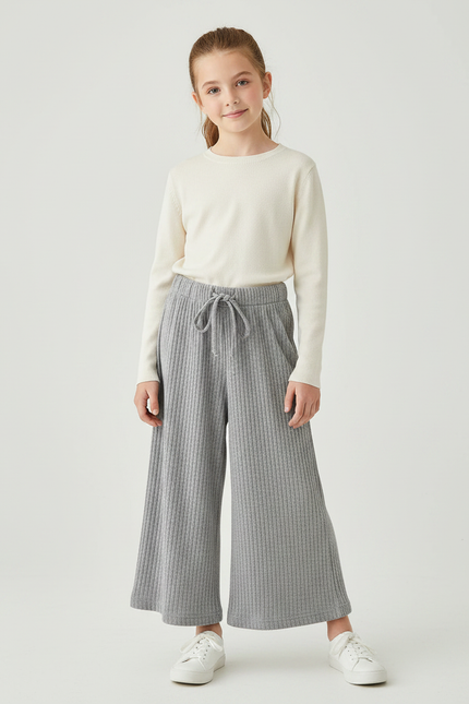Pantalon Gris Côtelé Ample Confortable Enfant - Maille
