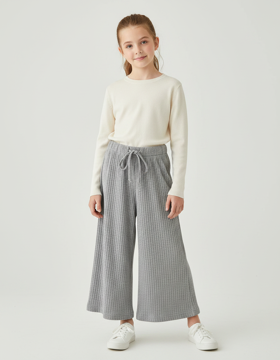 Pantalon Gris Côtelé Ample Confortable Enfant - Maille