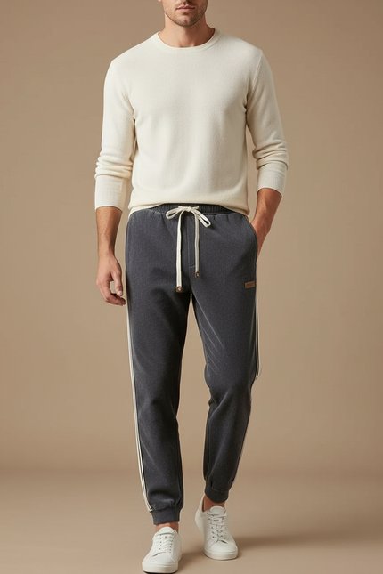 Pantalon Gris Côtelé Jogging Décontracté Vintage - Cordé