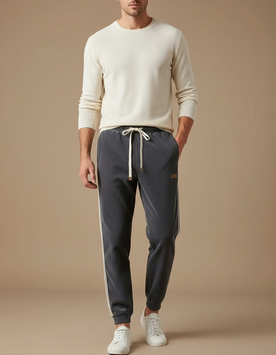 Pantalon Gris Côtelé Jogging Décontracté Vintage - Cordé