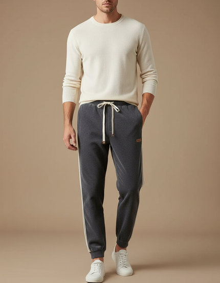 Pantalon Gris Côtelé Jogging Décontracté Vintage - Cordé