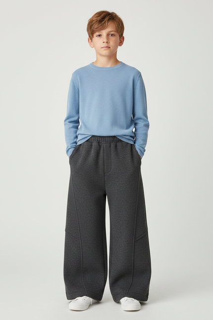 Pantalon Gris Ample Chaud Enfant Épais Décontracté - Molleton