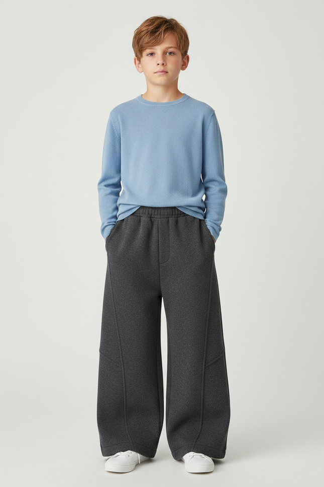 Pantalon Gris Ample Chaud Enfant Épais Décontracté - Molleton