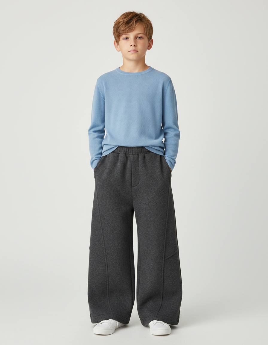 Pantalon Gris Ample Chaud Enfant Épais Décontracté - Molleton