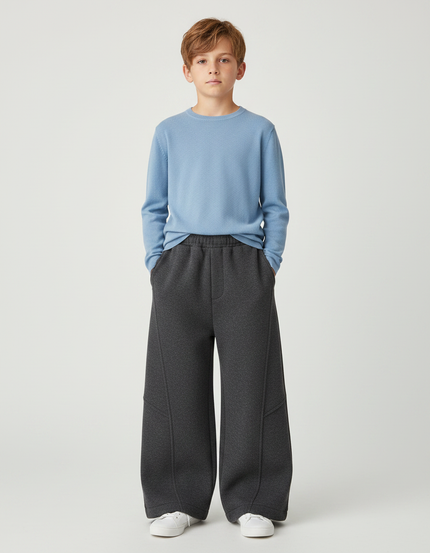 Pantalon Gris Ample Chaud Enfant Épais Décontracté - Molleton