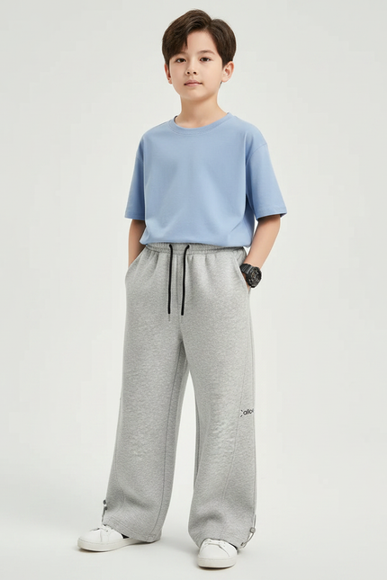Pantalon Gris Enfant Ample Décontracté Coton Sport - Molleton