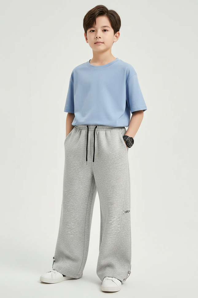 Pantalon Gris Enfant Ample Décontracté Coton Sport - Molleton