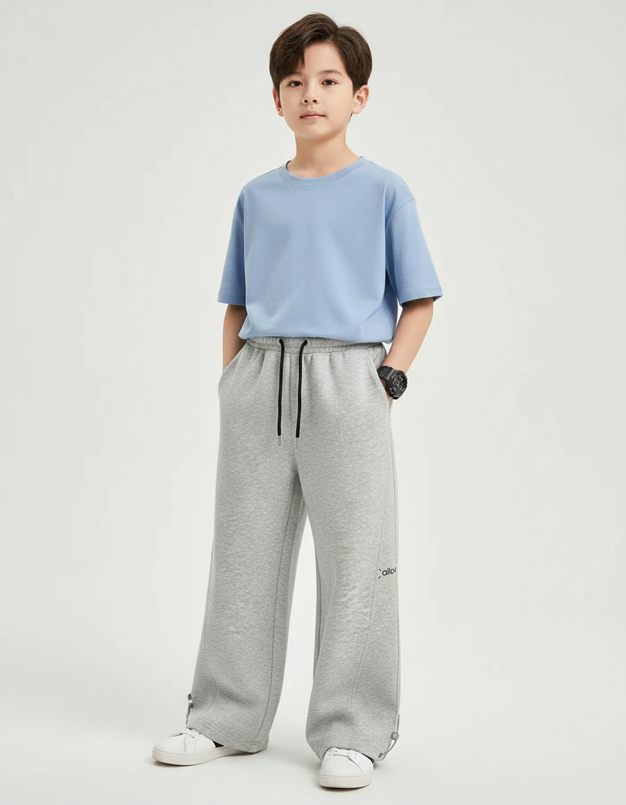 Pantalon Gris Enfant Ample Décontracté Coton Sport - Molleton