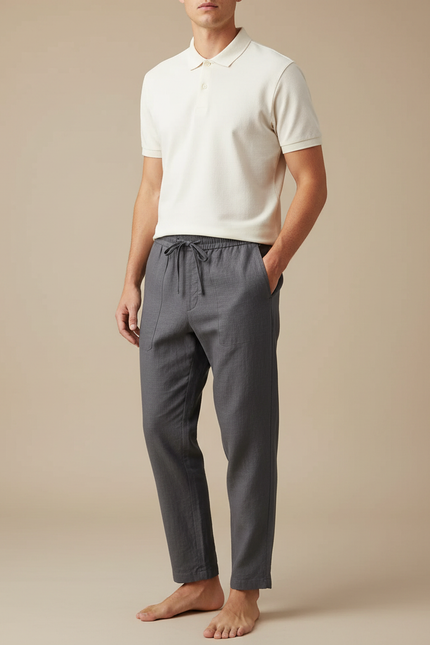 Pantalon En Lin Gris