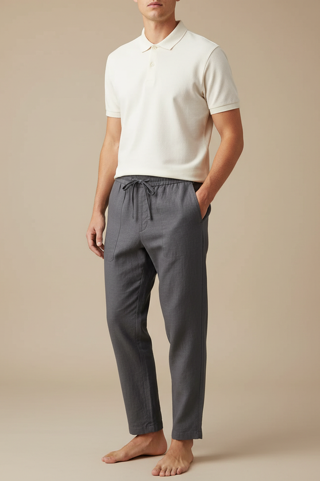 Pantalon En Lin Gris