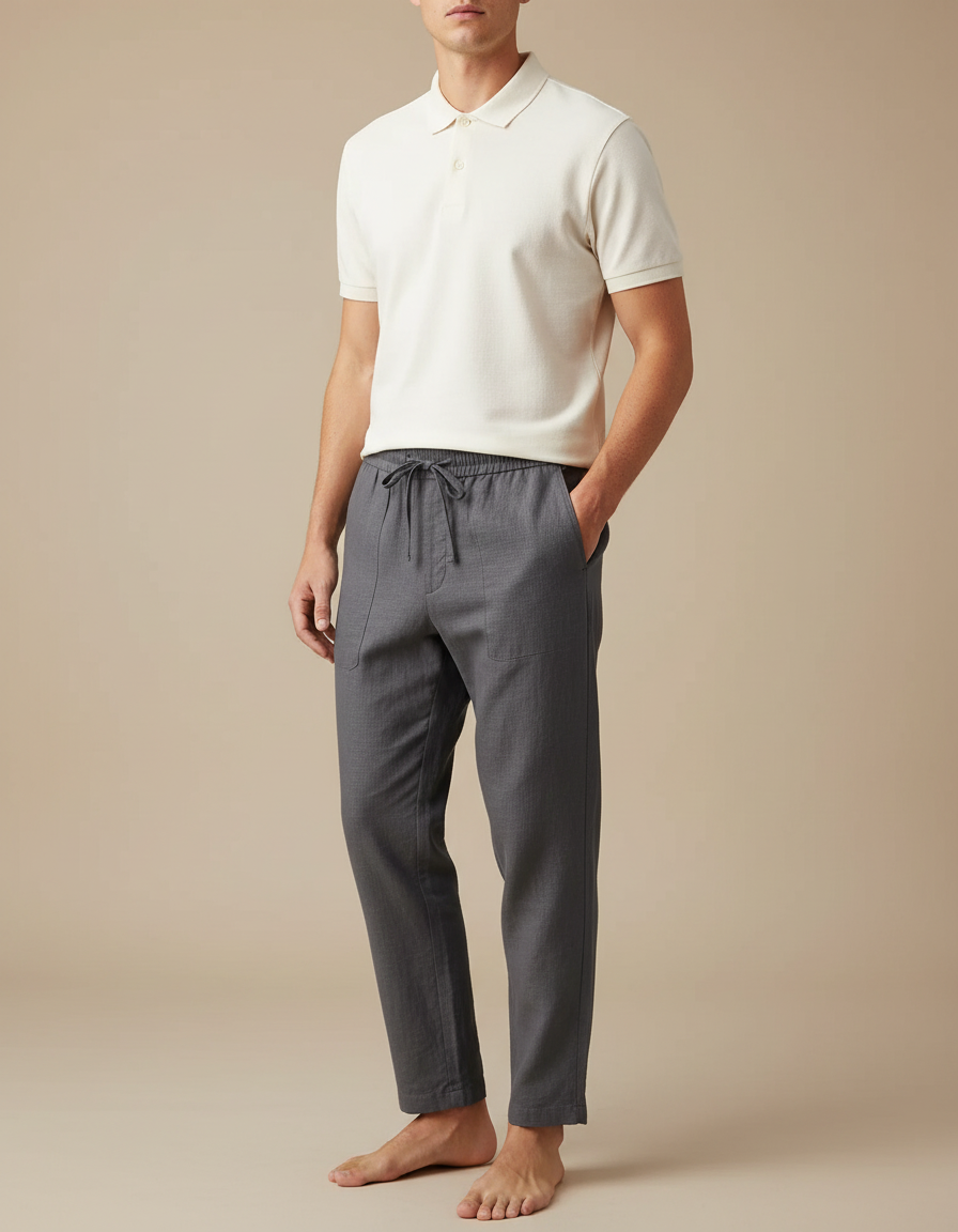 Pantalon En Lin Gris