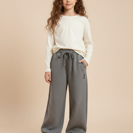 Pantalon Gris Ample Décontracté Confortable Molleton Fille
