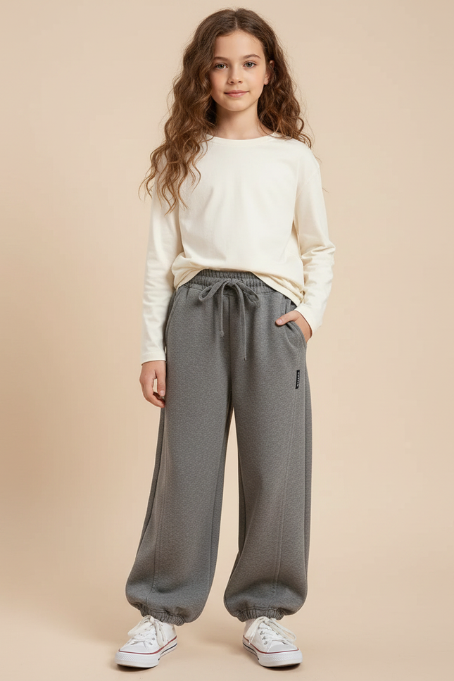 Pantalon Gris Ample Décontracté Confortable Molleton Fille
