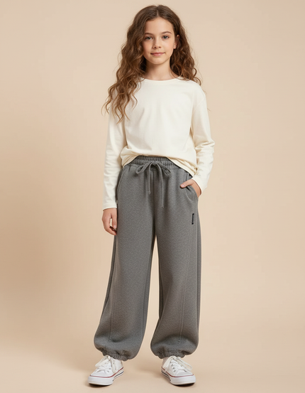 Pantalon Gris Ample Décontracté Confortable Molleton Fille