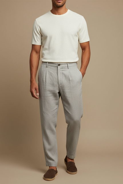 Pantalon En Lin Gris Homme