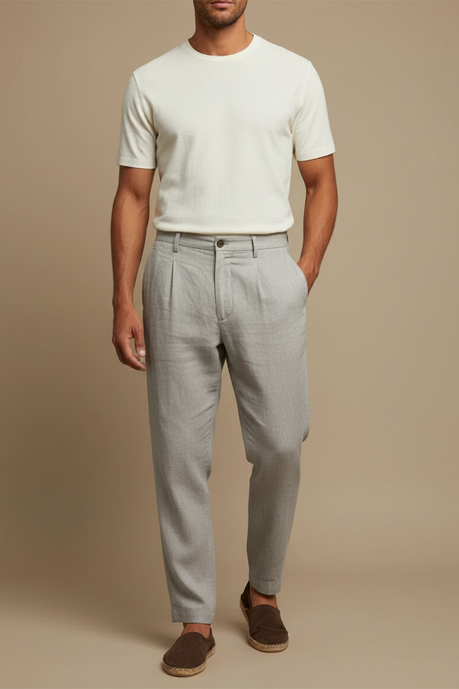 Pantalon En Lin Gris Homme