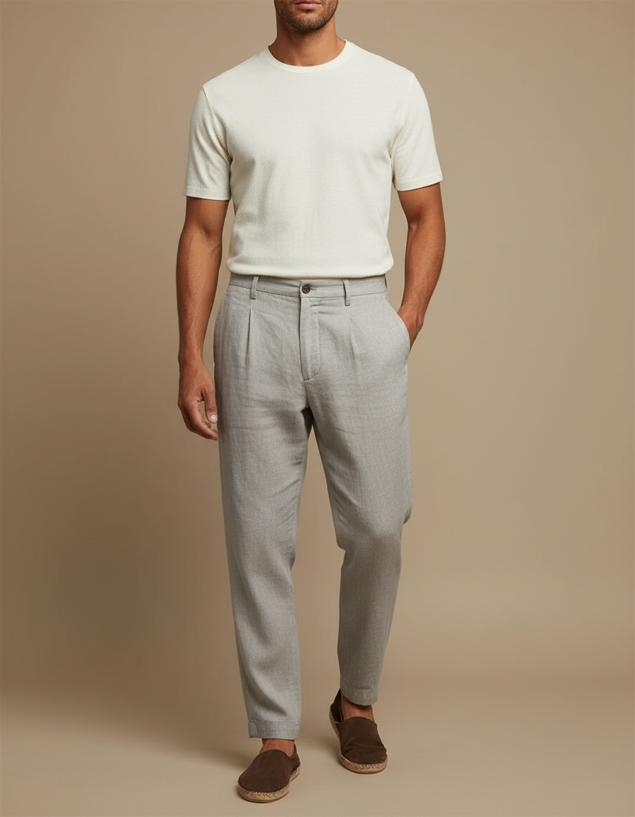 Pantalon En Lin Gris Homme