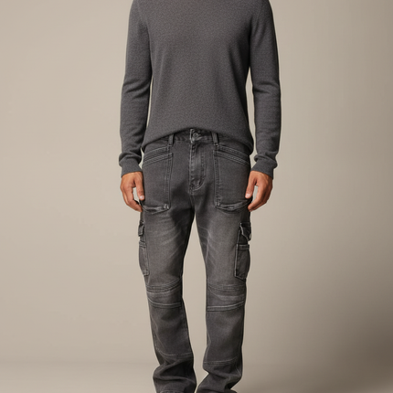 Pantalon Gris Cargo Denim Ample Décontracté Homme - Jean