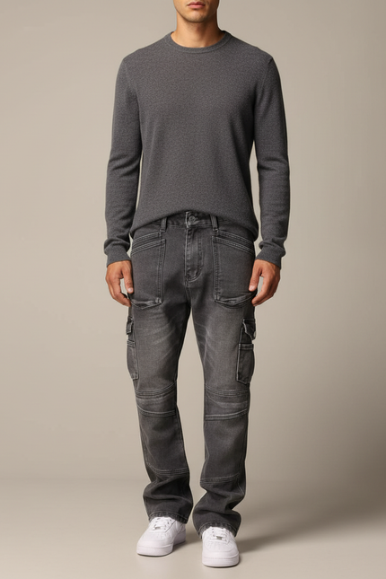Pantalon Gris Cargo Denim Ample Décontracté Homme - Jean