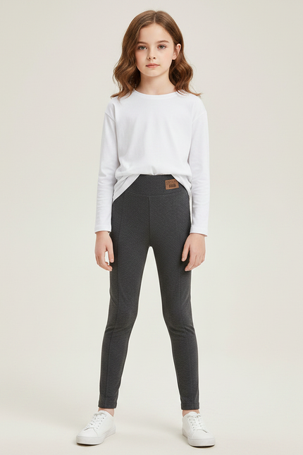 Pantalon Gris Fille Slim Extensible Confortable Uni - Molleton