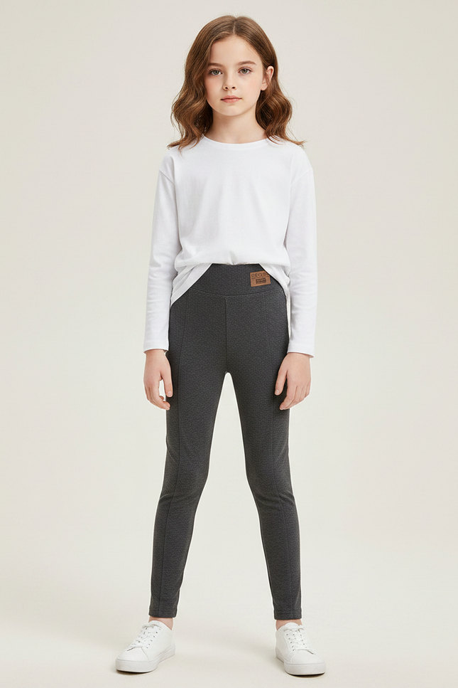 Pantalon Gris Fille Slim Extensible Confortable Uni - Molleton